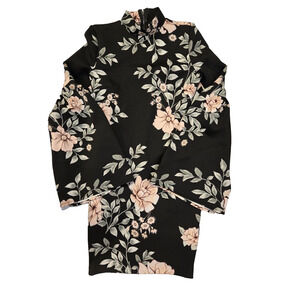 Guess Black Floral Scuba Mini Dress Women's Size XS Kimono Sleeve